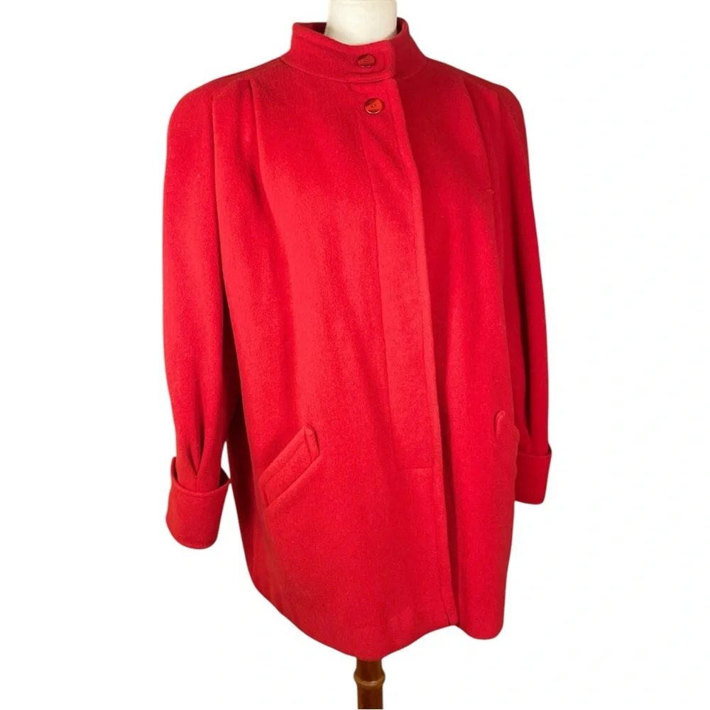 100% Wool Swing Coat Cape coat, size unknown. Vintage red stand up high collar - Picture 5 of 16